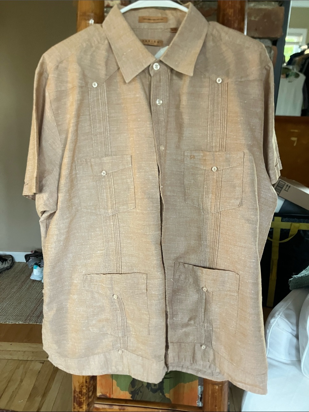 FARIANI  Men’s CL Linen Cotton Guayabera Shirt Tan